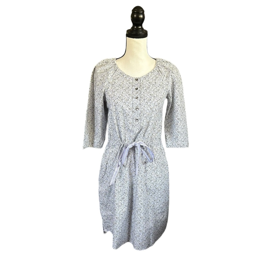 La Vie Rebecca Taylor Blue Floral Poplin Tie Waist Shirtdress Cottagecore XS